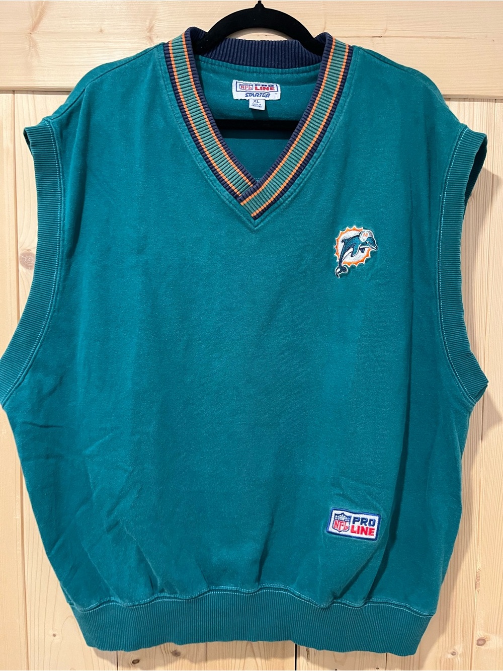 90’s Vintage Starter NFL Pro Line Miami Dolphins Teal V-Neck Sweater Vest XL 🐬 🏈